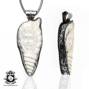 Conch Shell Victorian Lady Carving Pendant & FREE 2MM Italian 925 Sterling Silver Chain N354
