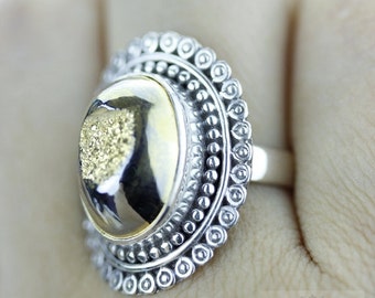 Size 7 VINTAGE TITANIUM WINDOW Druzy Fine 925 Sterling Silver Ring (Nickel Free) r1331