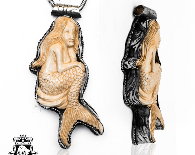 Lost in Thoughts Mermaid Carving Pendant & FREE 3MM Italian 925 Sterling Silver Chain N357