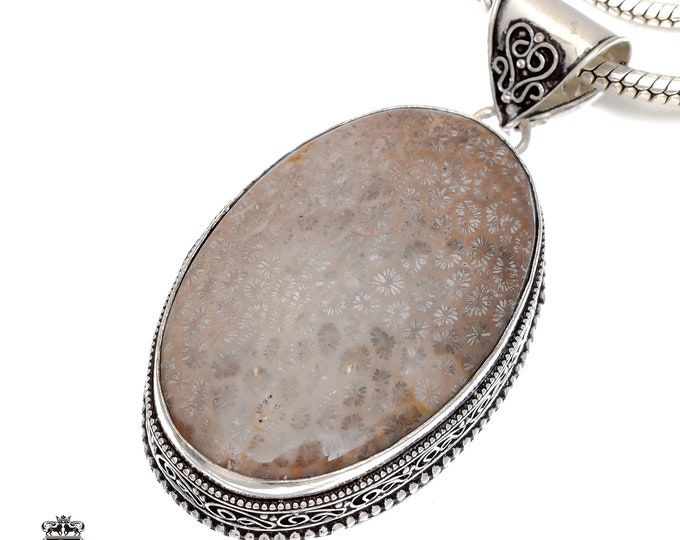 Fossilized Bali Coral Pendant & FREE 3MM Italian 925 Sterling Silver ChainV740