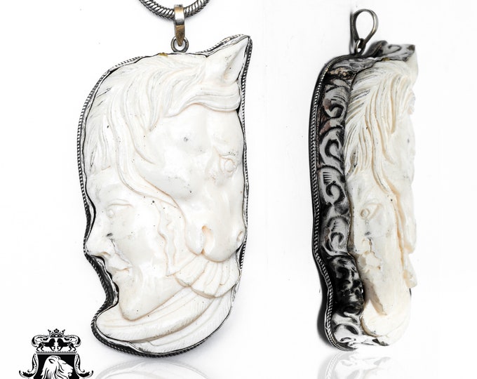 Alexander the Great Carving Pendant & FREE 3MM Italian 925 Sterling Silver Chain N458