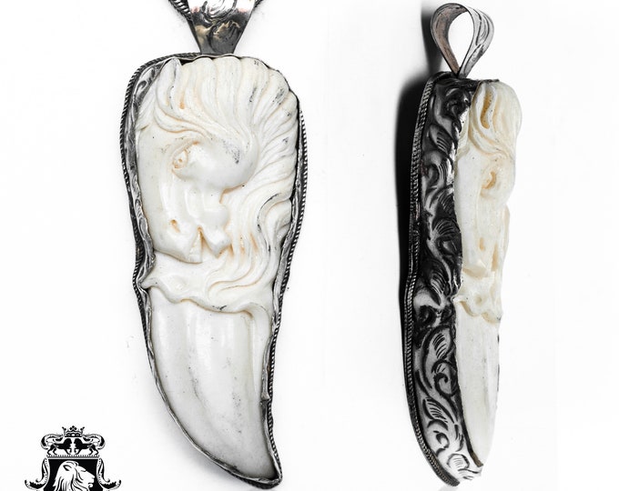 Soaring Pegasus Carving Pendant & FREE 3MM Italian 925 Sterling Silver Chain N330