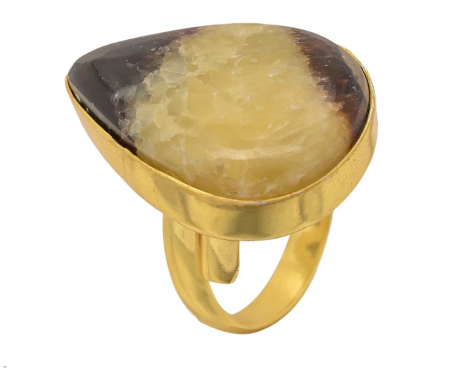 Size 9.5 - Size 11 Septarian Dragon Stone Ring Meditation Ring 24K Gold Ring GPR1426