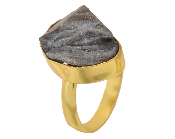 Size 10.5 - Size 12 Desert Druzy Ring Meditation Ring 24K Gold Ring GPR1597