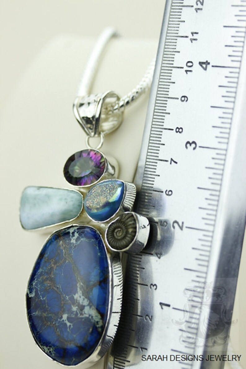 VARISCITE AMMONITE CARIBBEAN Larimar Druzy Topaz 925 S0LID Sterling Silver Pendant 4mm Snake Chain /& Free Worldwide Shipping mp254