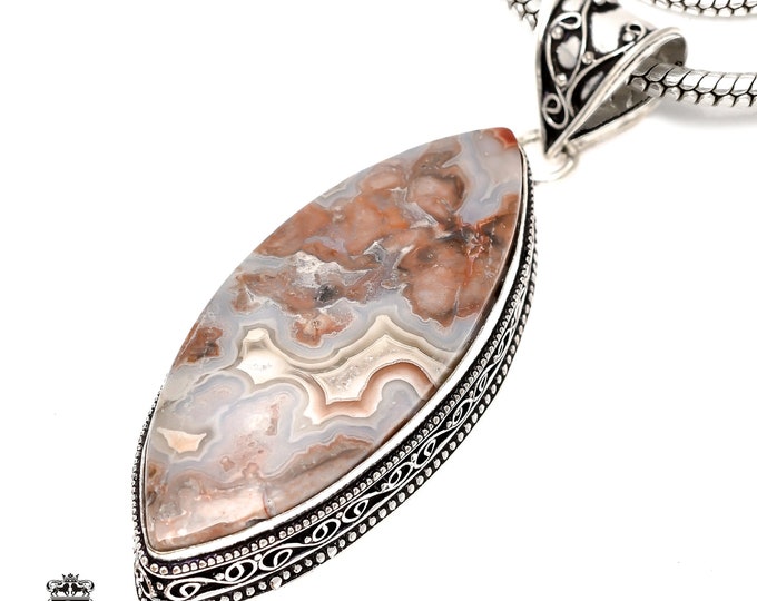 CRAZY Lace AGATE Pendant & FREE 3MM Italian 925 Sterling Silver Chain V1615