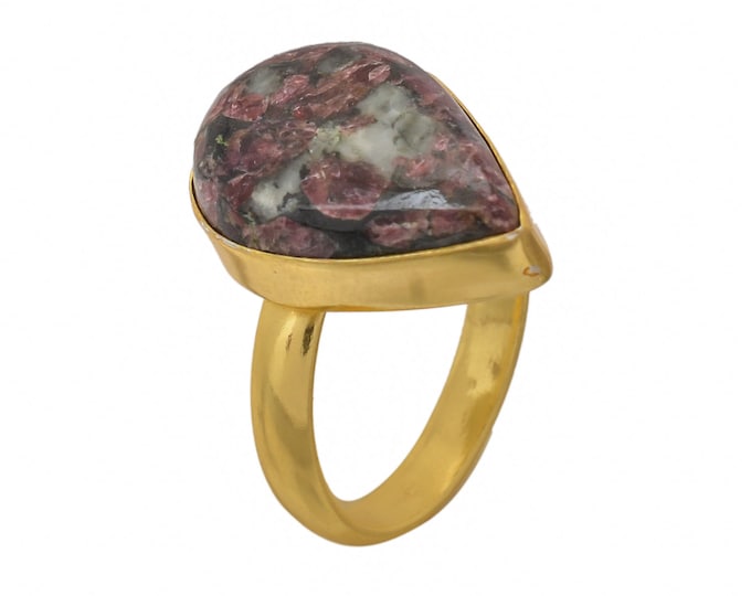 Size 7.5 - Size 9 Eudialyte Ring Meditation Ring 24K Gold Ring GPR1446