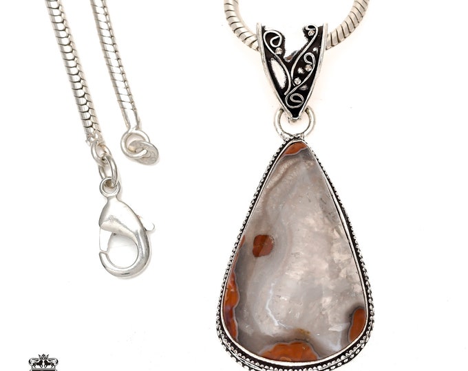 CRAZY Lace AGATE Pendant & FREE 3MM Italian 925 Sterling Silver Chain V1598