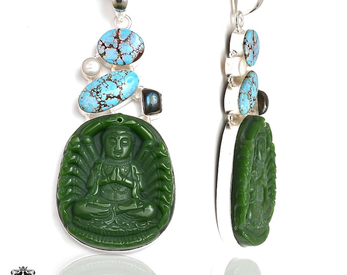 Meditation Zen Genuine Certified Jade Buddha Carving Pendant FREE 3MM Italian Snake Chain P9098