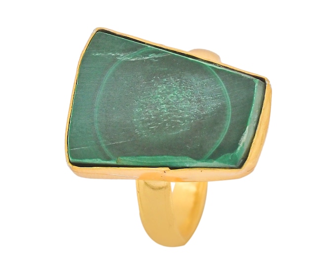 Size 7.5 - Size 9 Canadian Malachite Stalactite Ring Meditation Ring 24K Gold Ring GPR1332