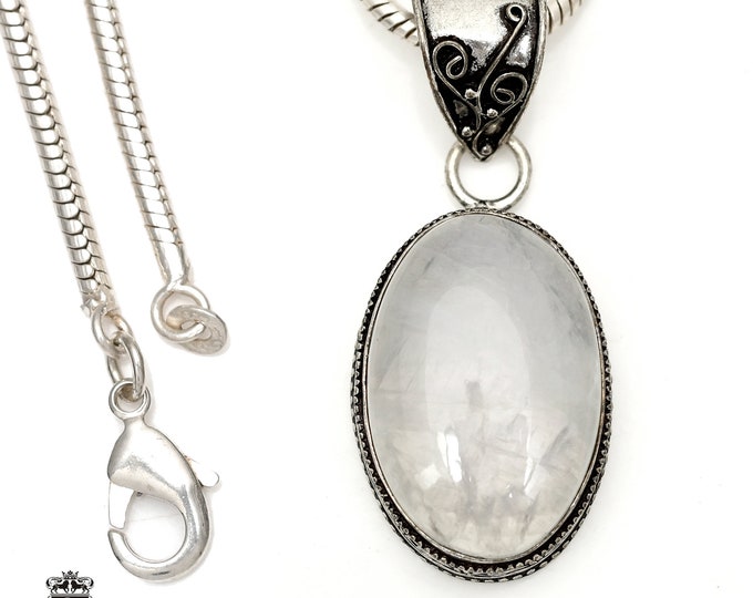 Ceylon RAINBOW MOONSTONE Pendant & FREE 3MM Italian 925 Sterling Silver Chain V1143