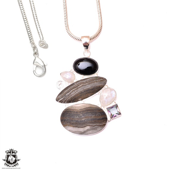 Zebra Dolomite Spinel Moonstone 925 Sterling Silver Pendant & 3MM  
