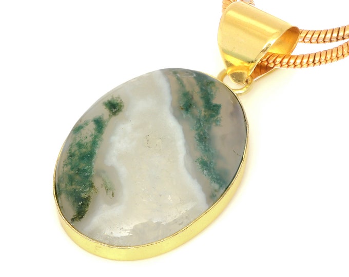 Moss Agate Pendant Necklaces & FREE 3MM Italian 925 Sterling Silver Chain GPH1612
