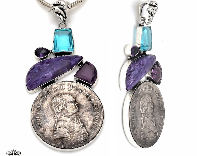 Russian Tsar Reissued Coin Gemstone Necklace • Healing Crystal Necklace Birthstone Necklace • FREE 3MM Italian Chain P8683