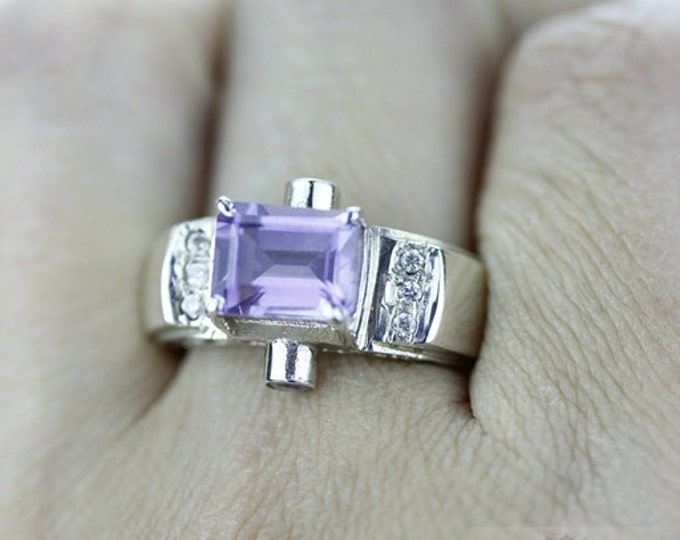 Size 7.5 AMETHYST EURO SETTING Fine 925 Sterling Silver Ring (Nickel Free) r735