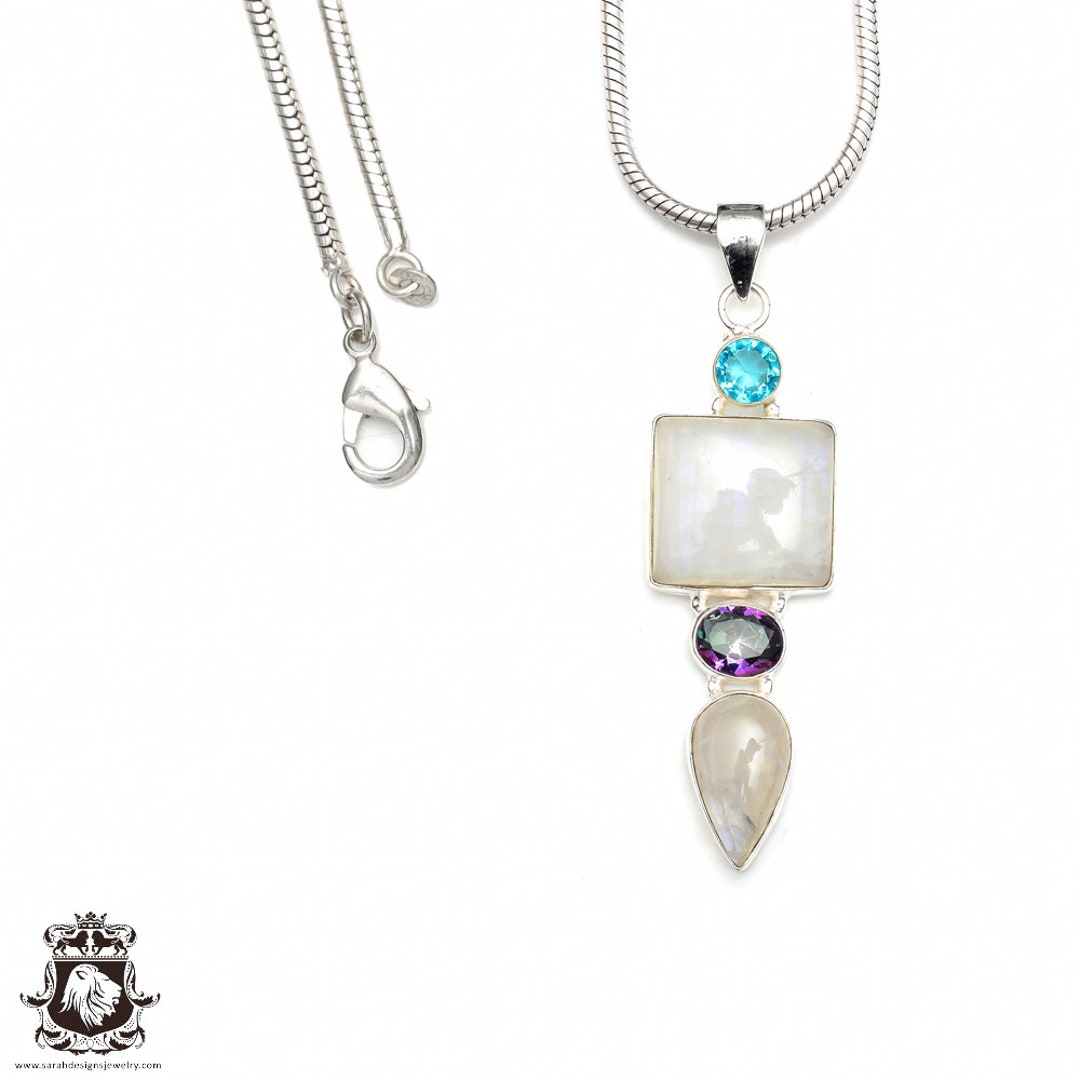 Moonstone 925 Sterling Silver Pendant & 3MM Italian 925