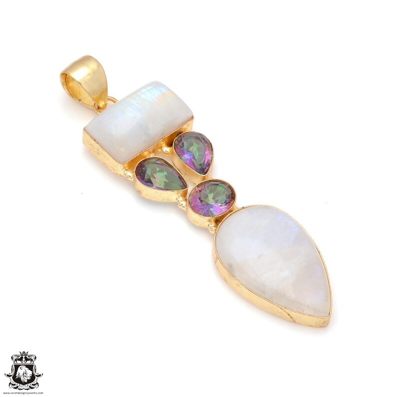 Moonstone Mystic Topaz 24K Gold Plated Pendant 3MM Italian Snake Chain GP147