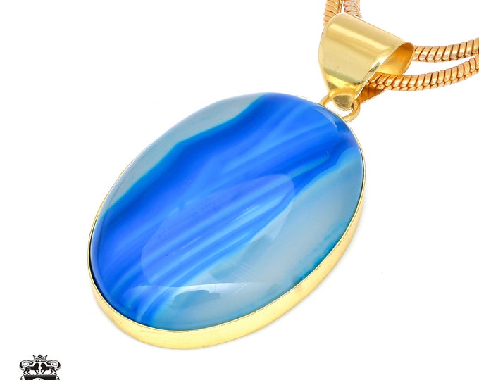 Ocean Blue Agate Pendant Necklaces & FREE 3MM Italian 925 Sterling Silver Chain GPH457