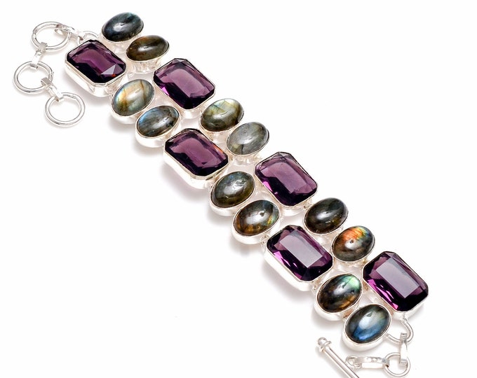 Labradorite Amethyst 925 Sterling Silver Bracelet B4199