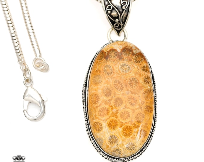 Fossilized Bali Coral Pendant & FREE 3MM Italian 925 Sterling Silver Chain V1391