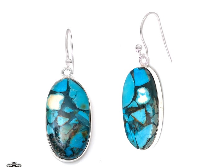 Turquoise Apatite Matrix 925 Sterling Silver Hook Dangle Earrings E373