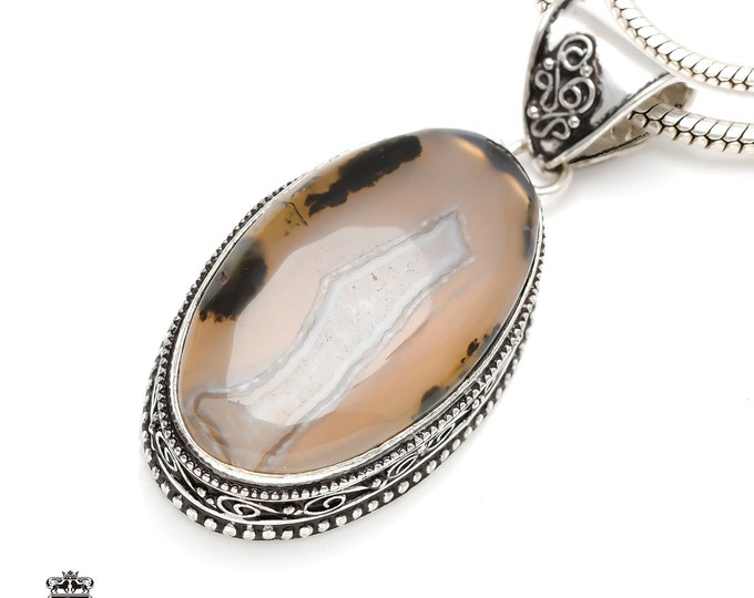 Refine Creation! MONTANA Agate Pendant & FREE 3MM Italian 925 Sterling Silver Chain V261