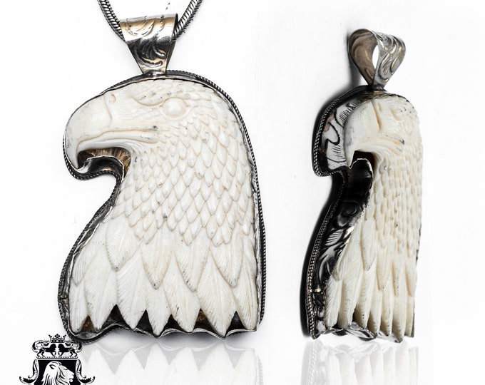 American Patriot Eagle Carving Pendant & FREE 3MM Italian 925 Sterling Silver Chain N359