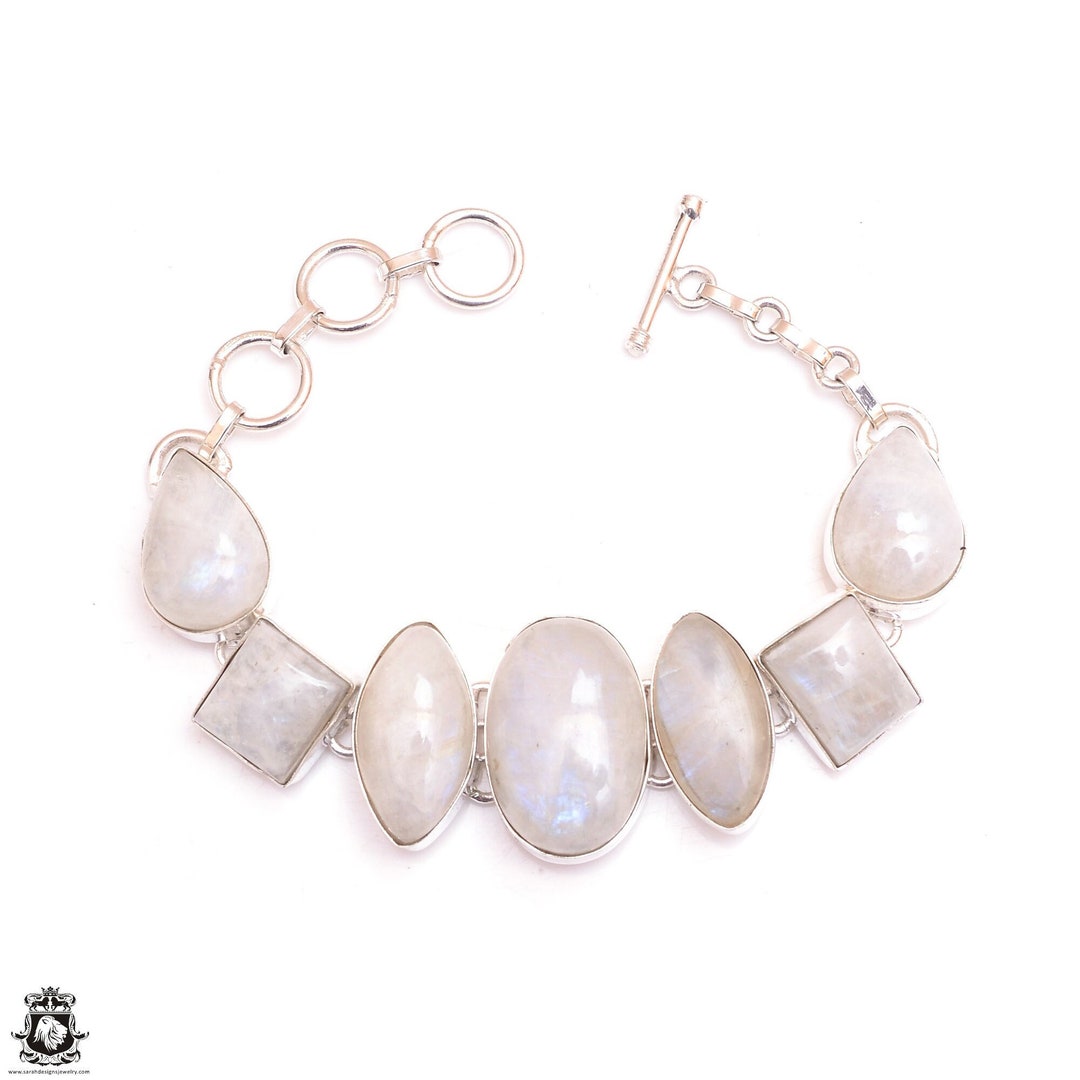 Bracciale rigido in pietra di luna arcobaleno, polsino
