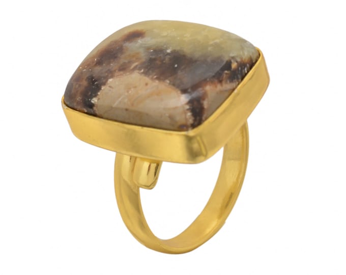 Size 8.5 - Size 10 Septarian Dragon Stone Ring Meditation Ring 24K Gold Ring GPR1419