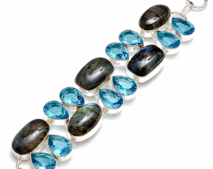 Labradorite Blue Topaz 925 Sterling Silver Bracelet B4189