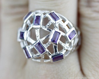 Size 7 WIREWORK SETTING AMETHYST Fine 925 Sterling Silver Ring (Nickel Free) r1381