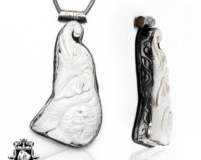 Fertility and Fortune! Elephant with Raised Trunk Carving Pendant & FREE 3MM Italian 925 Sterling Silver Chain N299