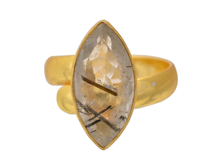 Size 8.5 - Size 10 Tourmalated Quartz Ring Meditation Ring 24K Gold Ring GPR1553
