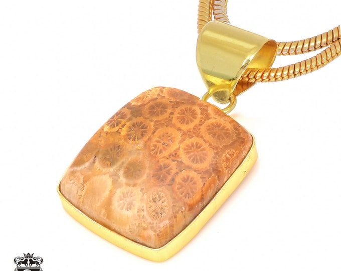 Fossilized Coral Pendant Necklaces & FREE 3MM Italian 925 Sterling Silver Chain GPH328