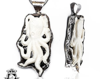 Pendentif sculpté en forme de pieuvre tentaculaire et chaîne italienne en argent sterling 925 gratuite de 3 mm N227