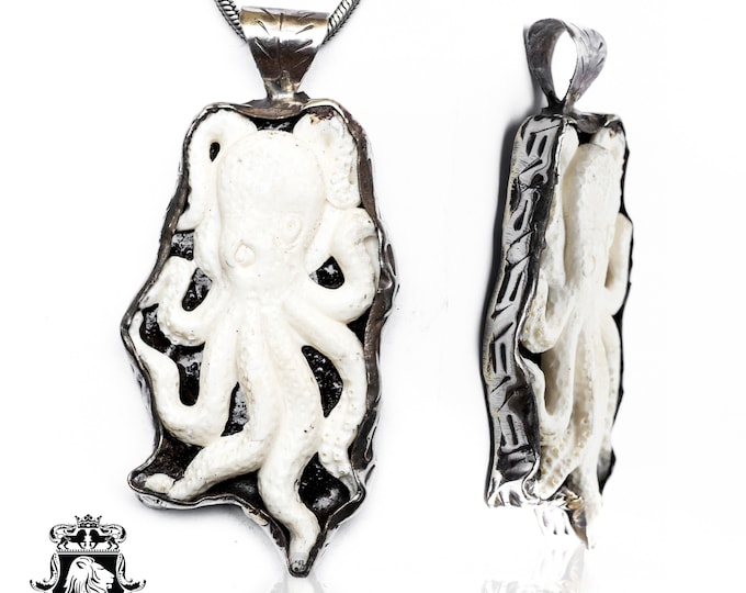 Sprawling Octopus Carving Pendant & FREE 3MM Italian 925 Sterling Silver Chain N227