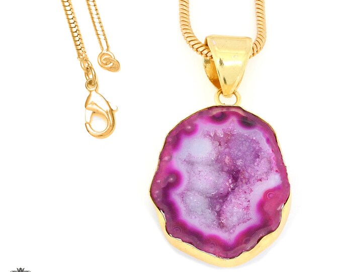 Cobalto Calcite Geode Pendant Necklaces & FREE 3MM Italian 925 Sterling Silver Chain GPH1183