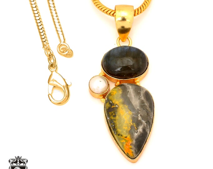 Bumblebee Jasper 24K Gold Pendant & 3mm Snake Chain GP70