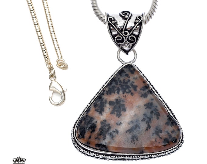 Fossilized DENDRITE Agate Pendant & FREE 3MM Italian 925 Sterling Silver Chain V381