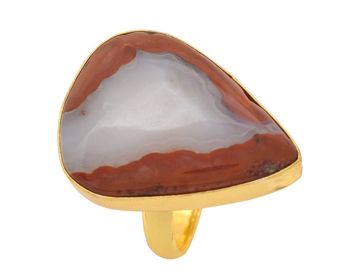 Size 8.5 - Size 10 Laguna Lace Agate Ring Meditation Ring 24K Gold Ring GPR1356