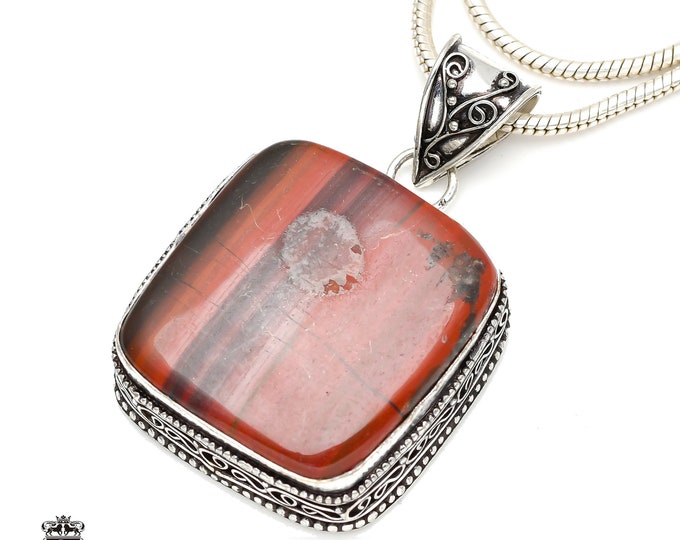 Stone of Lust! RED Tiger Eye Pendant & FREE 3MM Italian 925 Sterling Silver Chain V232