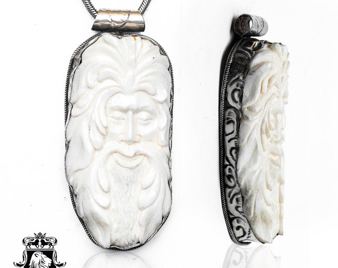 Celtic God of Agriculture Sucellus Carving Pendant & FREE 3MM Italian 925 Sterling Silver Chain N395