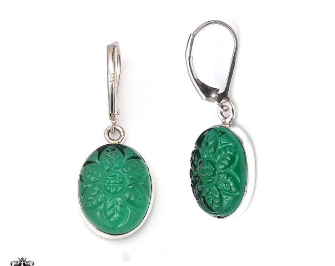 1.5 Inch Aventurine 925 Sterling Silver Dangle & Drop Leverback Earrings E163