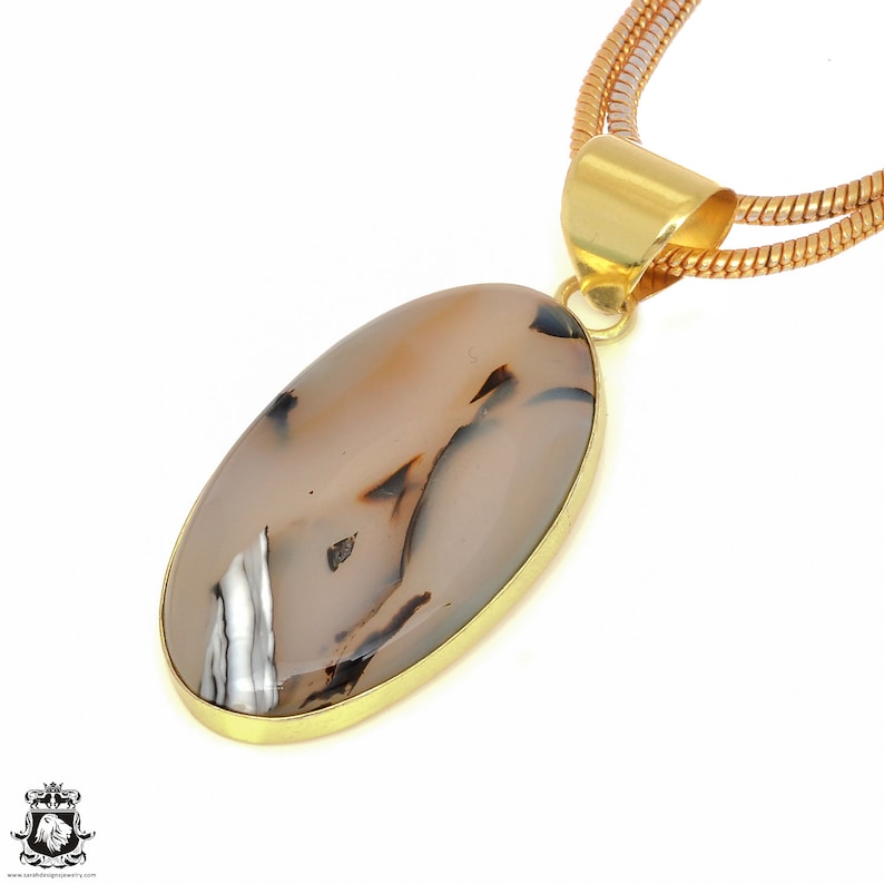 Scenic Agate 24K Gold Plated Pendant 3MM Italian Snake Chain GPH1766