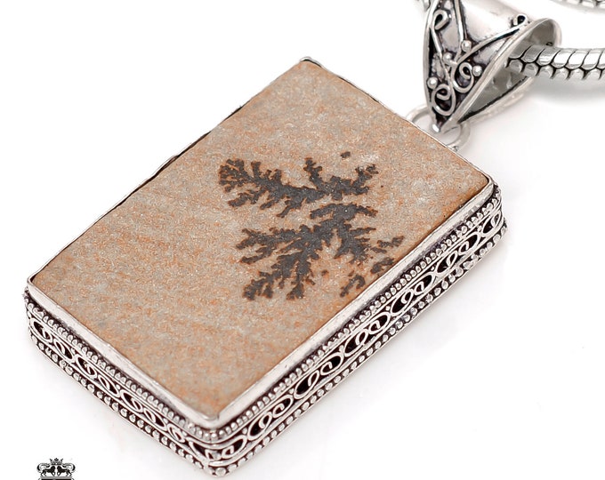 German PSILOMELANE DENDRITE FELSITE Pendant & Free 3MM Italian 925 Sterling Silver Chain V1840