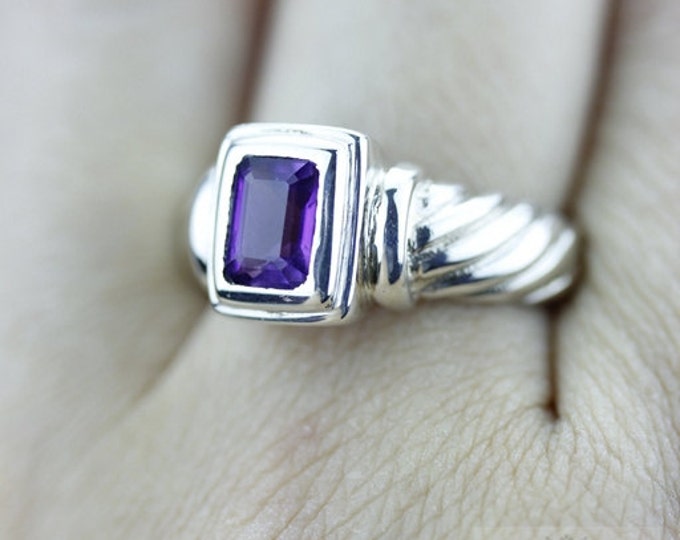 Size 7 AMETHYST COIL SETTING Fine 925 Sterling Silver Ring (Nickel Free) r512