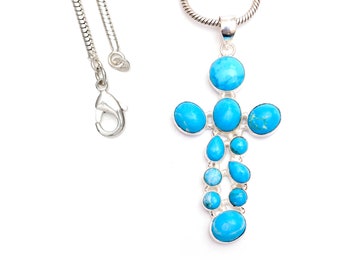 Pinto Valley Turquoise 925 Sterling Silver Pendant & 2MM Chain P9501