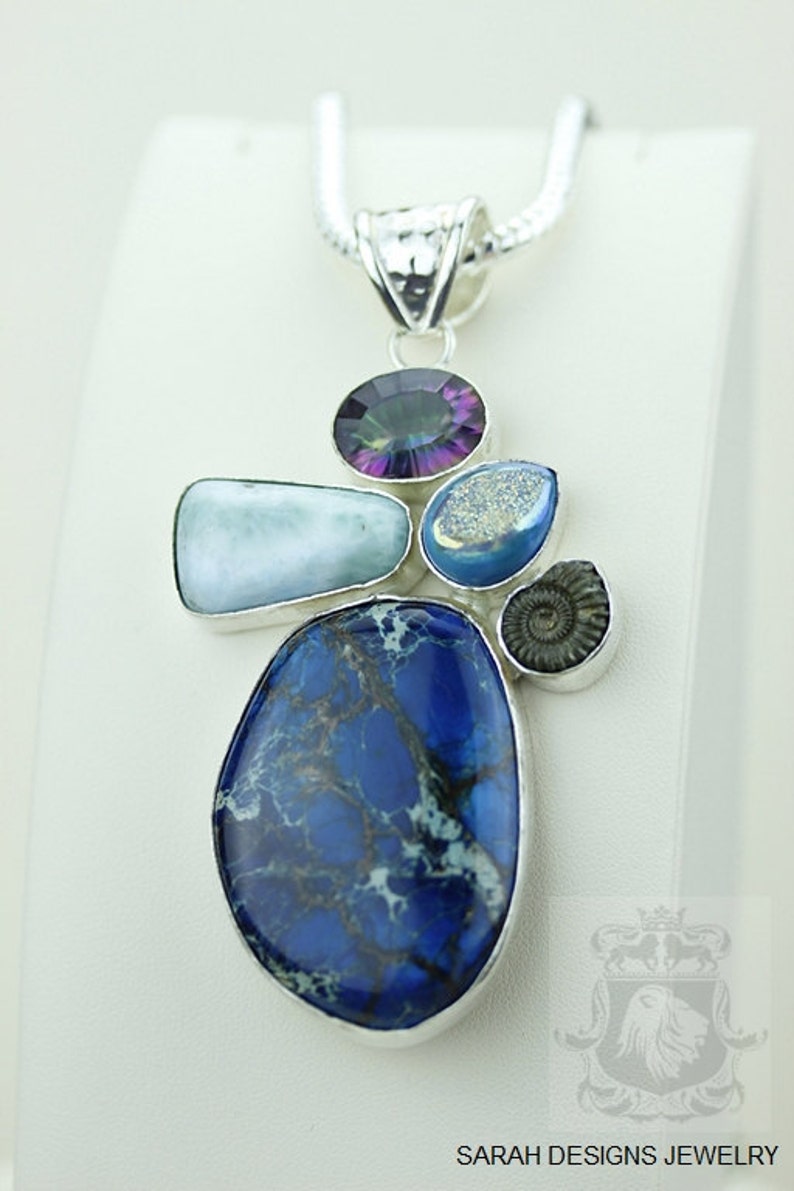 VARISCITE AMMONITE CARIBBEAN Larimar Druzy Topaz 925 S0LID Sterling Silver Pendant 4mm Snake Chain /& Free Worldwide Shipping mp254