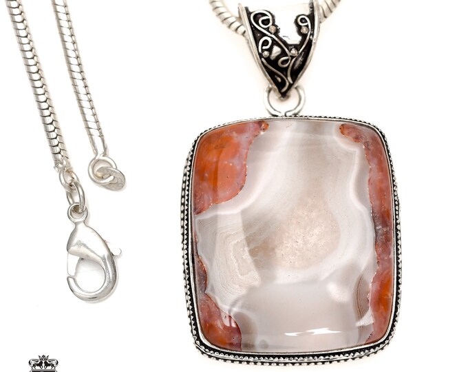 CRAZY Lace AGATE Pendant & FREE 3MM Italian 925 Sterling Silver Chain V1604