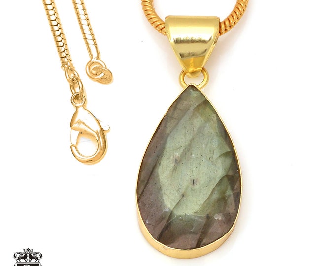 Faceted Labradorite Pendant Necklaces & FREE 3MM Italian 925 Sterling Silver Chain GPH108